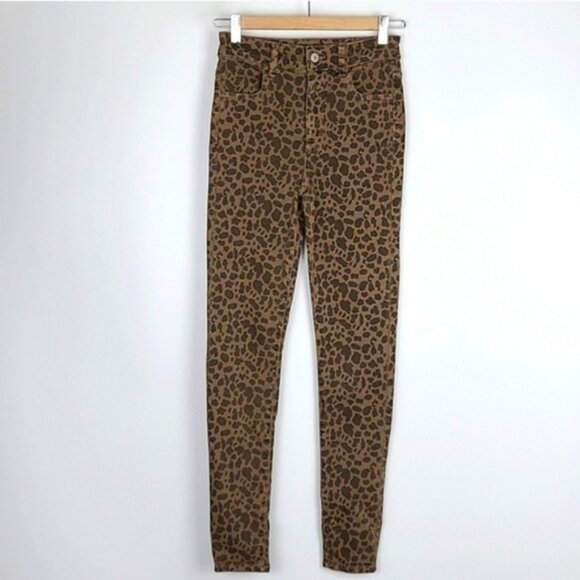 AEO Next Level Stretch Super Hi-Rise Jegging Two Tone Brown Animal Print Size 0 - Picture 2 of 15